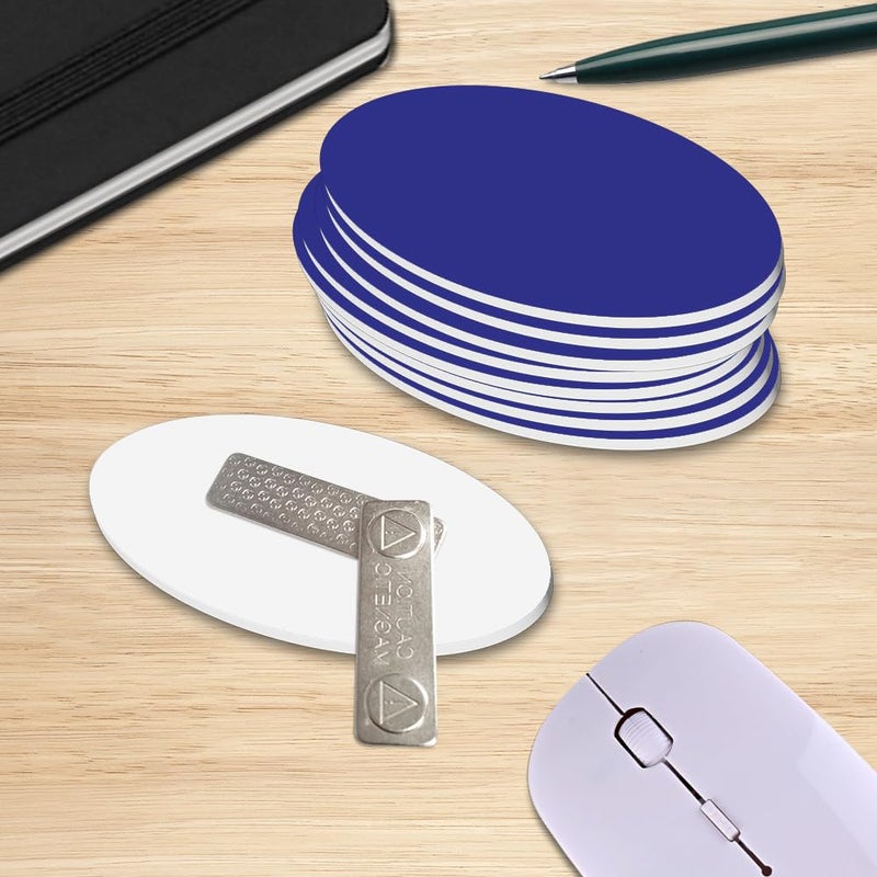 All Quality Oval Name Badge Blanks with Magnet - 10 Pack (Brushed Silver) - Image 3